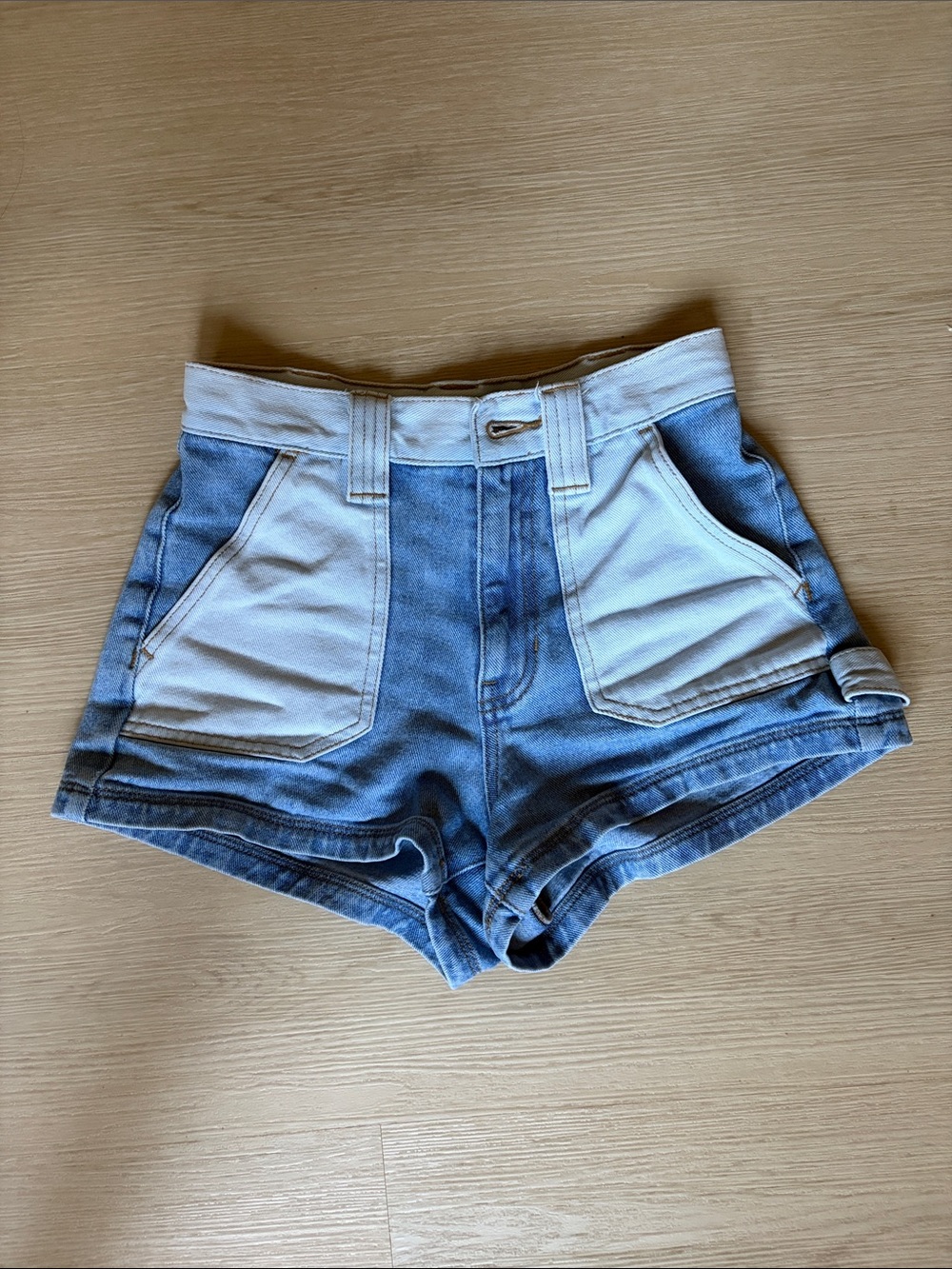 PacSun Two-Tone Blue and White High-Rise Denim Shorts